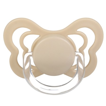 Nipple - orthodontic dummy, silicone, +6 months, with a holder, beige color-2