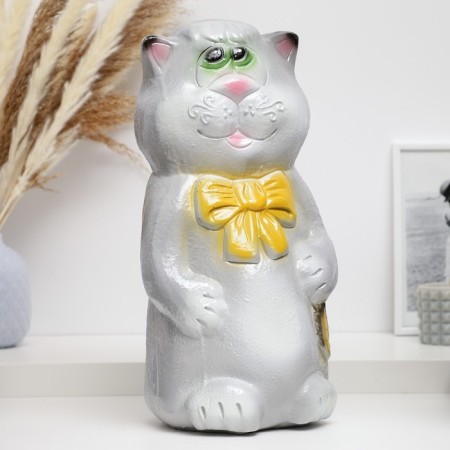Piggy bank "Cat with a bow and fish" Gray, 38cm