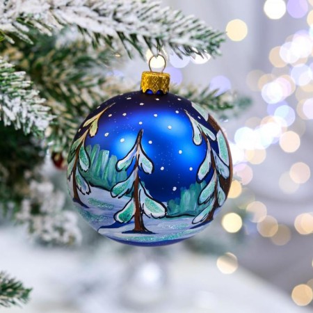 Christmas tree toy ball "Christmas Night", 80 mm, glass, manual painting-2