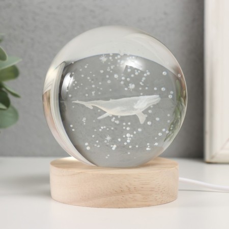 Souvenir glass backlight "Kit" d = 8 cm stand wood, usb 8x8x9.5 cm-1