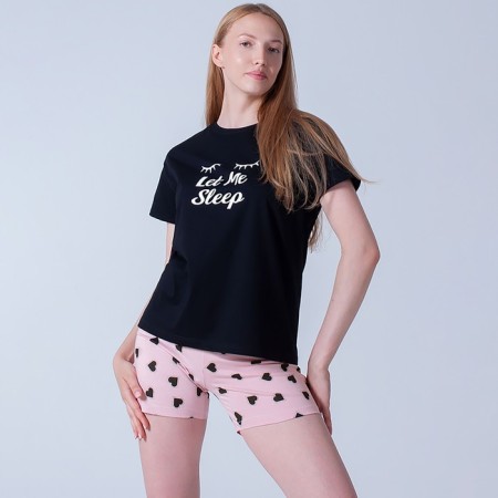 Female home set (T -shirt/shorts), black/pink color, size 46-1