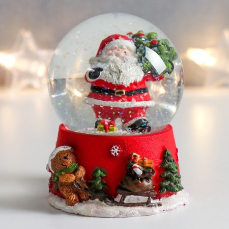 Souvenir Polystone Water Ball "Santa Claus with a Christmas tree on the shoulder" 6.5x6.5x8.5 cm-4