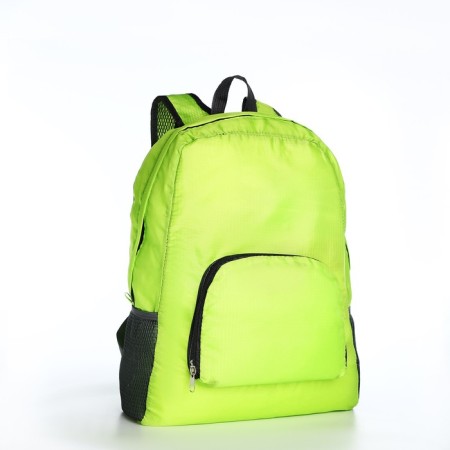 Folding backpack, lightning department, external pocket, 2 side pockets, green color-2
