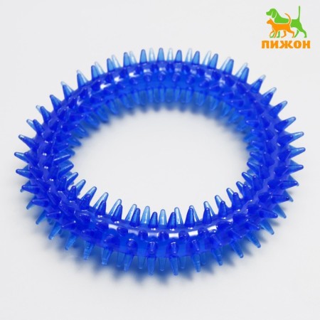 Dog toy "Ring with spikes", 12.5 cm, transparent, blue