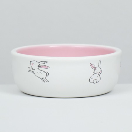 Ceramic bowl for rabbits 200 ml 10 x 3.7 cm, white-pink-2