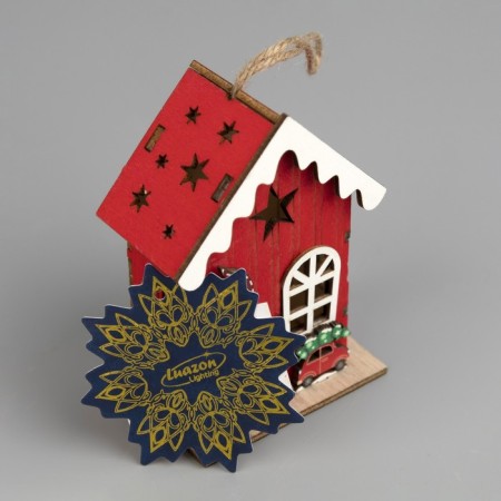 Christmas tree toy "Elf House", from batteries, glow warm white-3