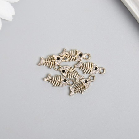 Decor for creativity metal, rhinestones "Fish skeleton" gold 0.9x2 cm-1
