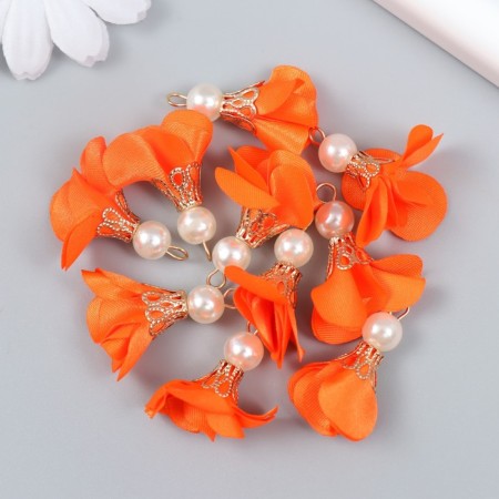 Decor for creativity Textile "Flower with a pearl. Scarlet" set 10 pcs 2.5 cm-2