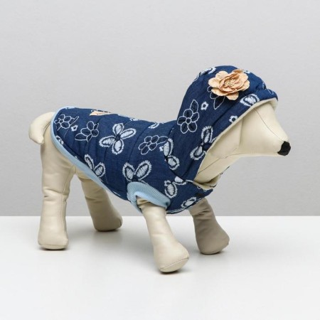 Jacket for dogs with flowers, XL (DS 35 cm, Osh 32 cm, og 49 cm), dark blue-1