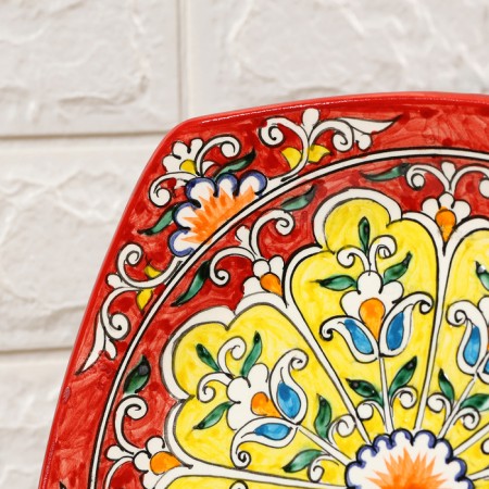 Plant of Rishtan ceramics "Patterns", red, 20 cm, square-4