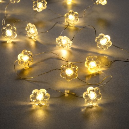 Garland “thread” 2 m dews with nozzles “flower”, IP20, silver thread, 20 LED, warm white glow, 2 modes, AAX2