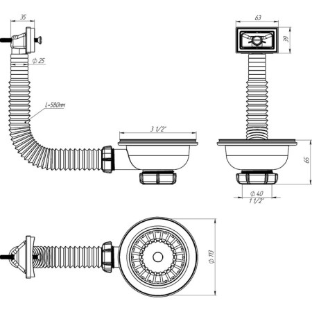 Issue Aquant, 3 1/2 "x 40 mm, with a metal lattice d = 115 mm, with a rectangular overflow-2
