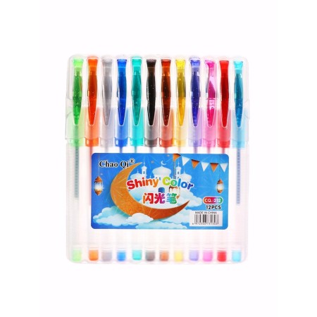A set of gel pens, 12 colors, with sparkles, with a rubber holder, in a plastic box-18