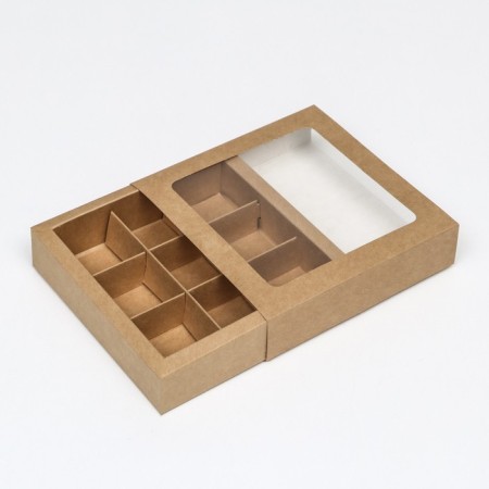 Box for 9 sweets with a shell, with a window, with thin dividers, craft 14.7x14.7x3.4 cm-3