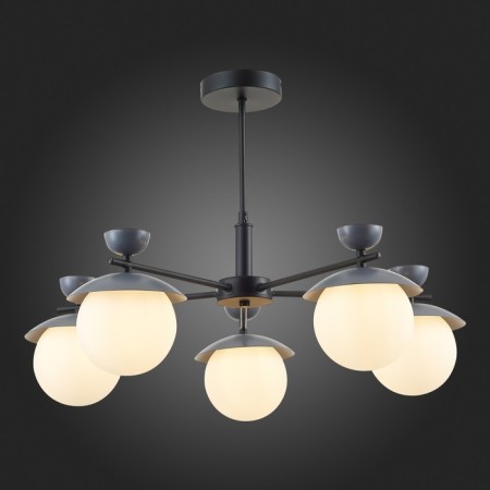 Ceiling EVOLUCE lamp. Sle220202-05. Genova. 5x5 watts, G9, 4000k, 67x67x46 cm, black color, gray-2
