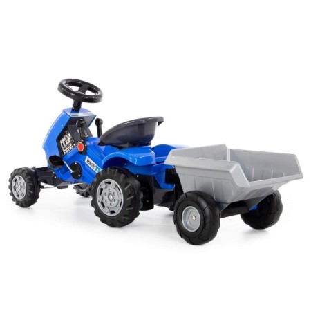 Pedal machine for children TURBO-2, with a semi-trailer, blue color-2