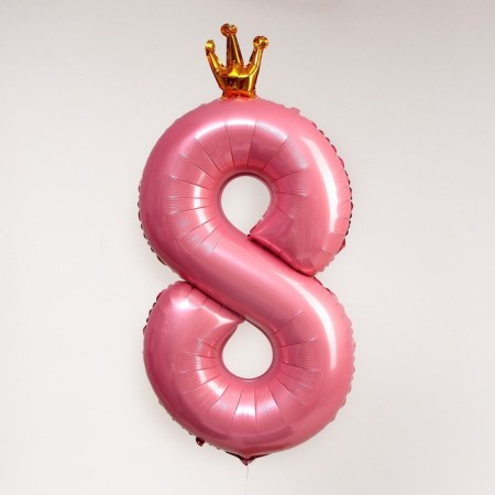 Foil ball 40 "The number 8 with the crown", the color is pink-1