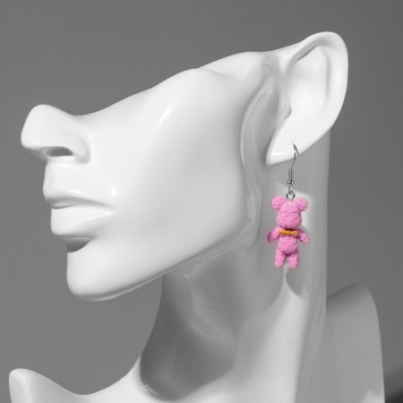 Earrings Assorted "Joy" bears, pink color in silver-3