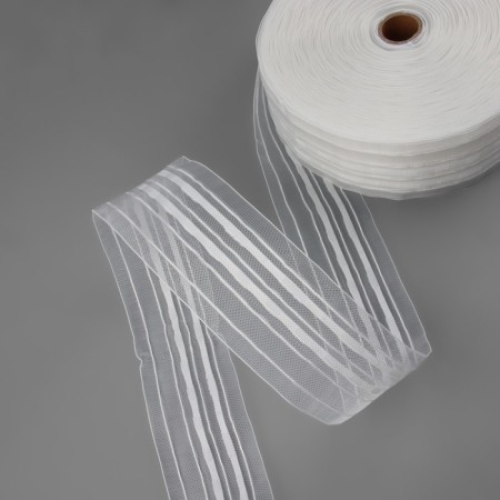 Curtain tape fixed assembly, organza, 6 cm, 50 ± 1 m, transparent/white color-3