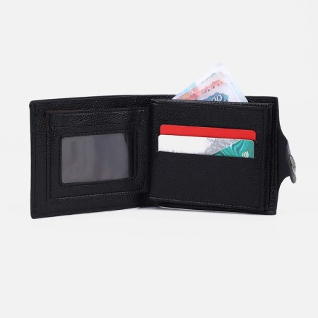 Male purse on a magnet, department for bills, for coins, for cards, black color-3