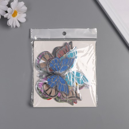Stick paper, plastic "Butterflies, colored glitter" silver set 12 pcs 12 cm, 10 cm 8 cm-2