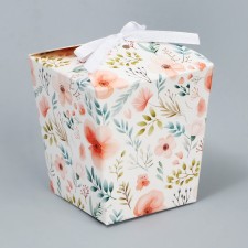Bonbonnier box, gift packaging, “watercolor flowers”, 7.5 x 8 x 7.5 cm