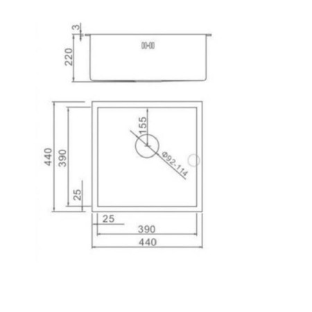 Kitchen sink Aflorn AF94444, Sredal, S = 3.0 and 0.8 mm, 44x44x22 cm, siphon, satin-8