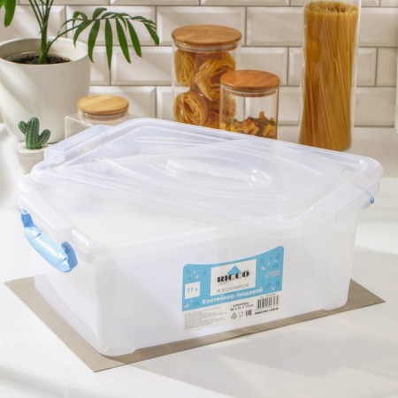 Food container Ricco, 17 l, 46 × 31 × 17 cm, rectangular, transparent color, blue-1