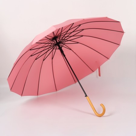 Umbrella - semi -automatic “pastel” cane, 16 knitting needles, r = 52 cm, pink color-2