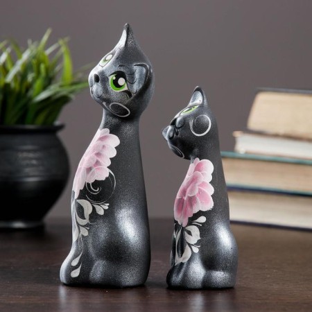 Figure "Love Cats Eared" 6x7x17cm Black/Silver (set 2pcs)-1
