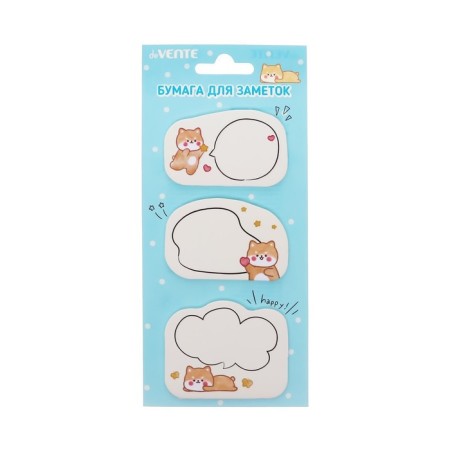 Block with a sticky edge of 55 x 55 mm, figured, Devente Shiba, Panda, Bear, 3 colors x 20 sheets, mix-3
