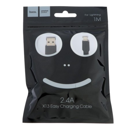 Hoco X13, Lightning cable - USB, 2.4 A, 1 m, PVC braid, black-2