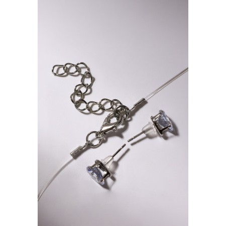 Set 2 objects: earrings, pendant “on the fishing line” Drip, white color in silver, 35cm-5