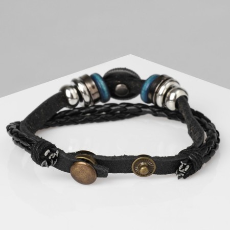 Bracelet Unisex "Style" star in a circle, black color with silver, 21.5 cm-2