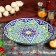 Round Laragan "Rishtan", 36 cm, green, white-blue ornament