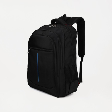 Male backpack, Marat, 3 lightning departments, 3 external pockets, black/blue color