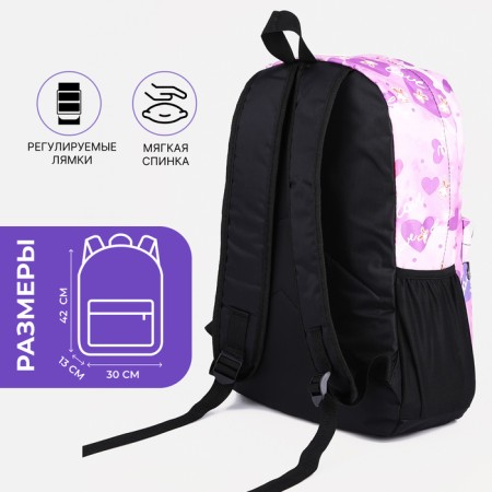A backpack with a zipper, 3 outer pockets, lilac color-1