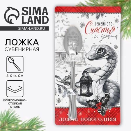Spoon souvenir on the card "New Year's collection: family happiness", 3 x 14 cm