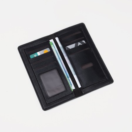 Male purse without fastener, department for bills, for maps, black color-3