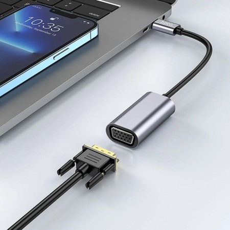 Adapter Hoco UA21, Type -C (M) - VGA (F), 13 cm, gray-5