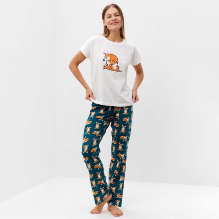 Home female "Corgi" (T -shirt/pants), white/green color, size 52