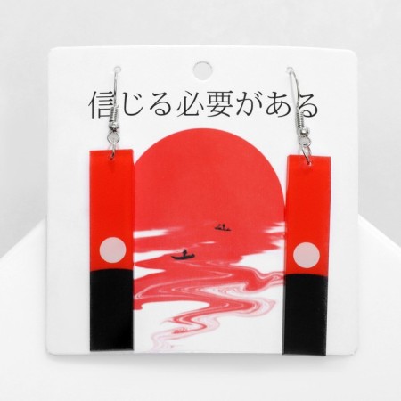Acryl Earrings "Japan" Hanafuda, the color is red-black