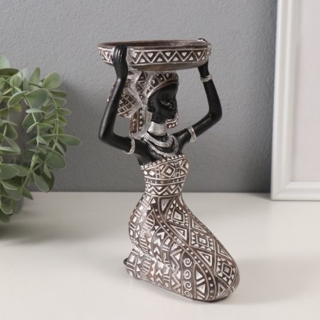 Summary for 1 candle "African with a dish on the head" White with black 12x12.3x19 cm-1