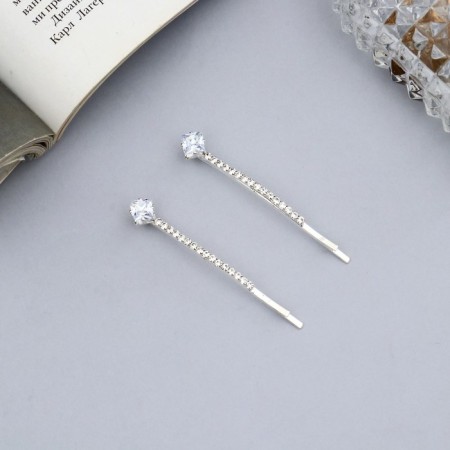 Invisible hair "Vivien" (set 2 pcs) stones shine rhombus, 5 cm, silver