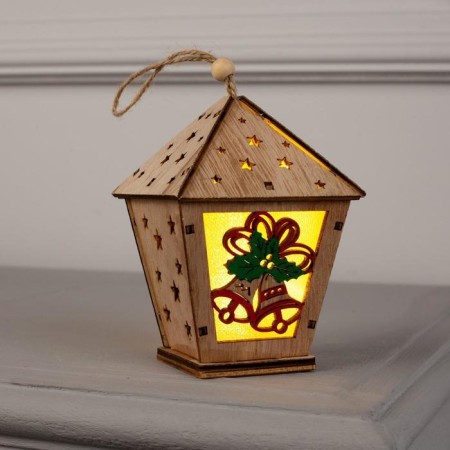 Christmas tree toy "Lantern with bells", from batteries, glow of warm white-2