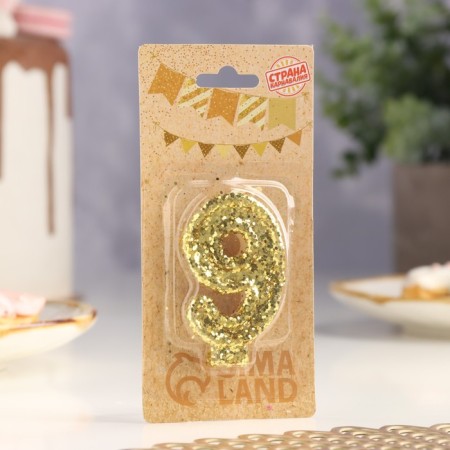 Candle in the cake "Shine", number "9", gold, 6.5x4-2