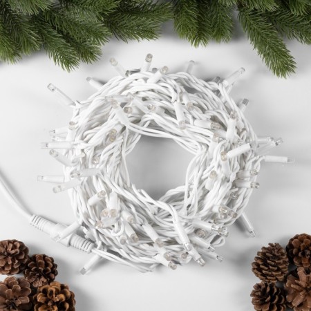 Garland “thread” 10 m, IP65, UMS, white rubber thread, 100 LED, warm white glow, 220 V-1