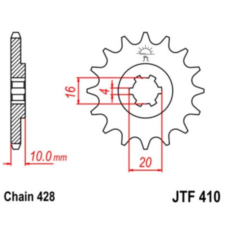 Leading star JTF410-14, F410-14, JT SPROCKETS, circuit 428, 14 teeth