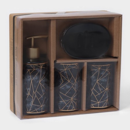 A set of accessories for the bathroom "Loft", 4 items (dispenser 250 ml, soap dish, 2 glasses), black color-6