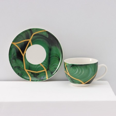 Service Porcelain Tea shade "Malachite box", 12 items: 6 cups 250 ml, 6 saucer d = 15 cm, green color-4
